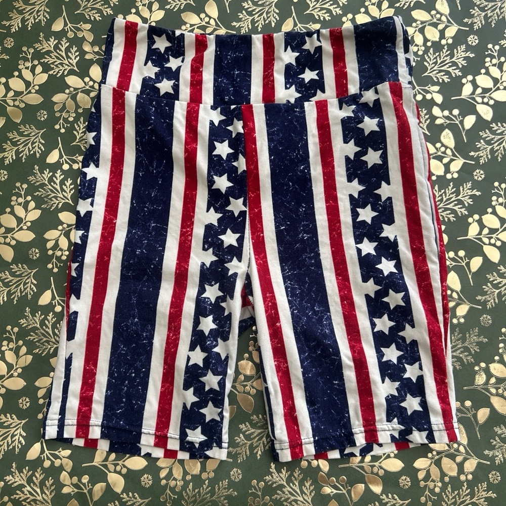 LuLaRoe Patriotic Star & Stripe Bike Shorts in Red, White & Navy